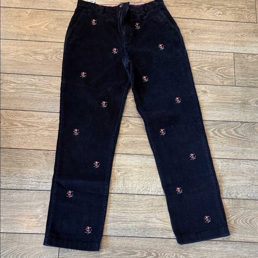 Brooks Brothers Navy Corduroy Pants with Floral Embroidery